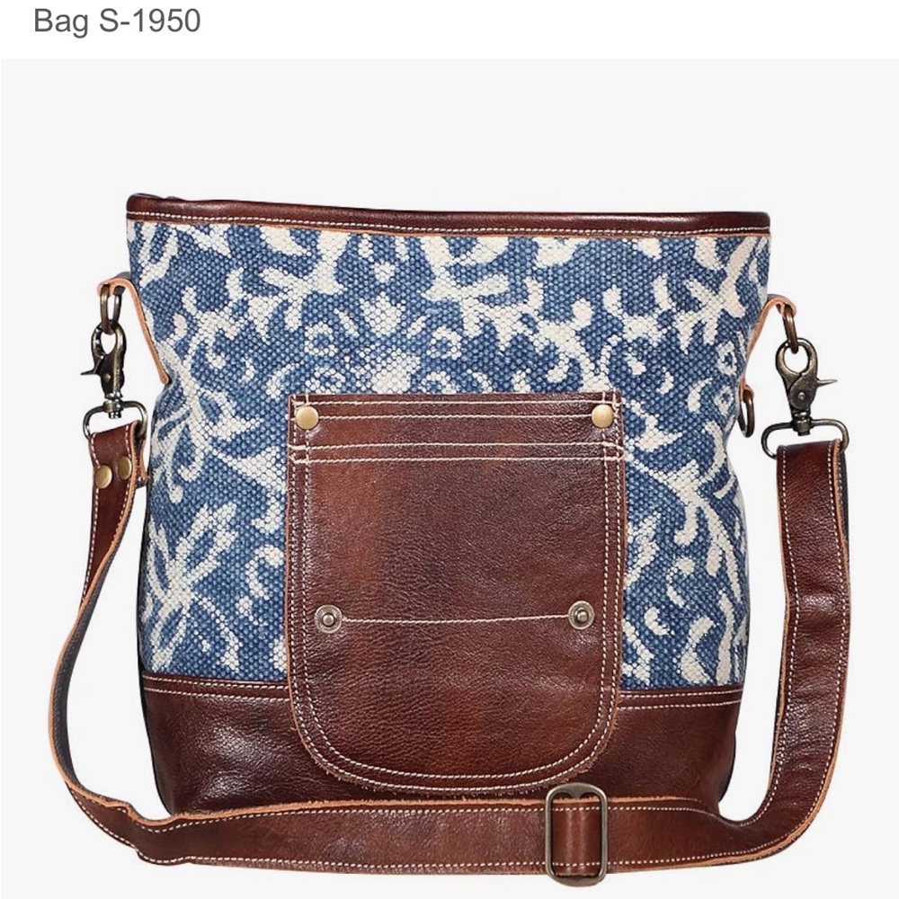 Myra Bags Blue Bliss Canvas, leather & Rug Shoulder Bag S-1950